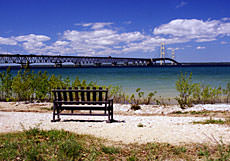 View of the Mackinac Bridge from Mackinaw City.